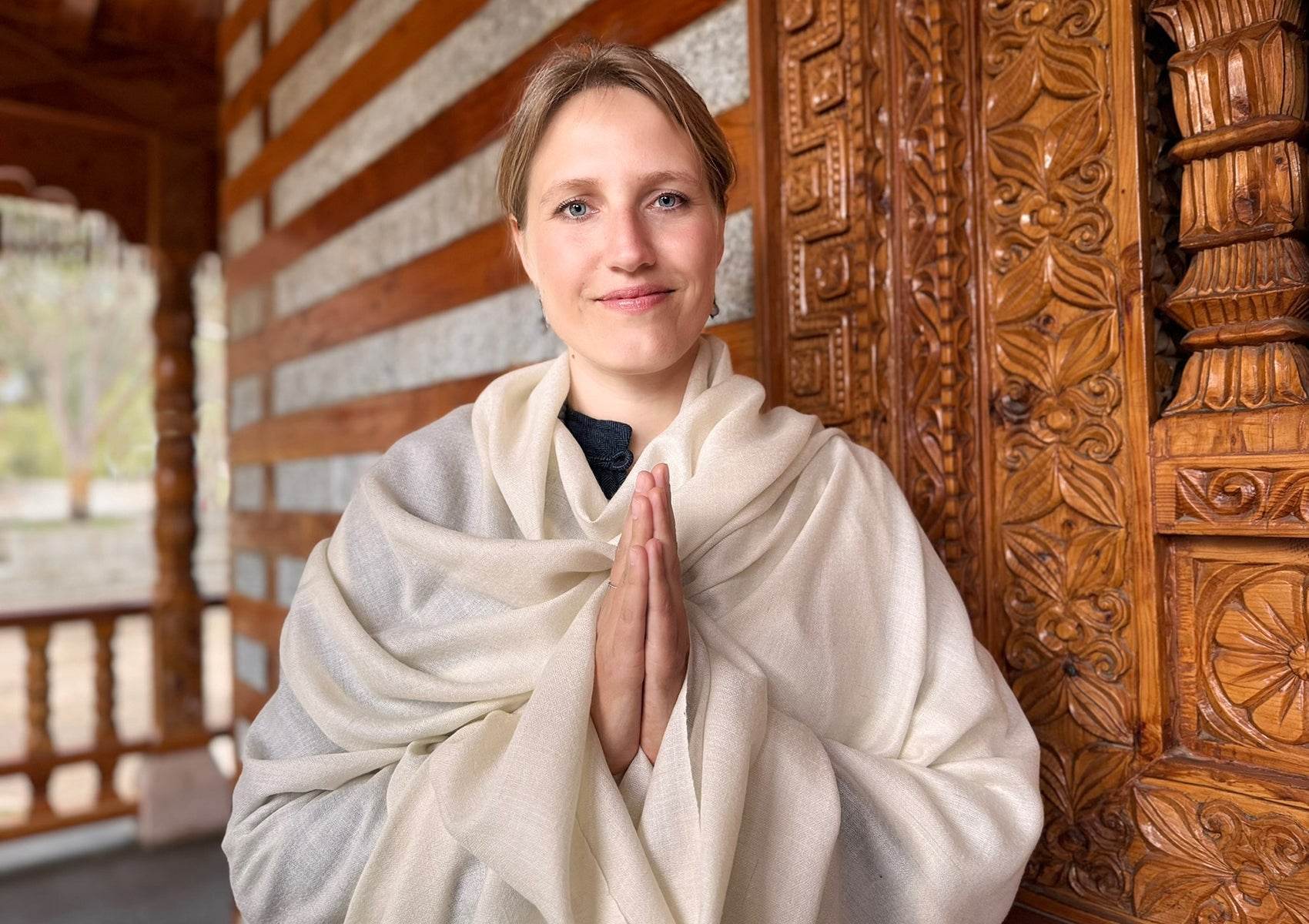 Châle en pashmina — Fait à la main pour homme — Crème — Bodhi
