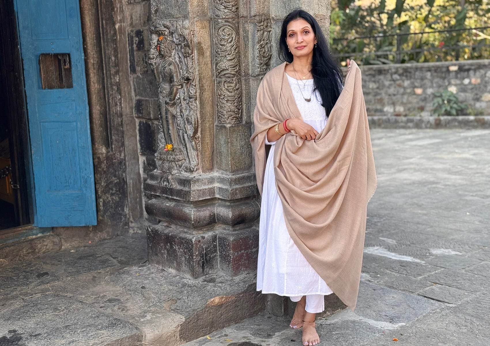 SHYAM - Pashmina Shawl for Men - Light Beige - Esprit de l'Himalaya