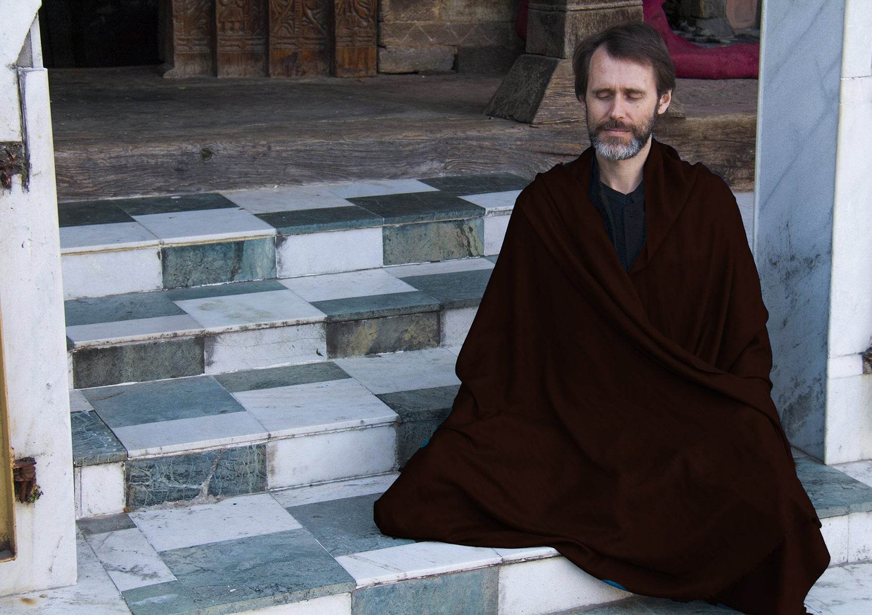 BODHI - Pashmina Shawl Handmade for Men- Brown - Esprit de l'Himalaya