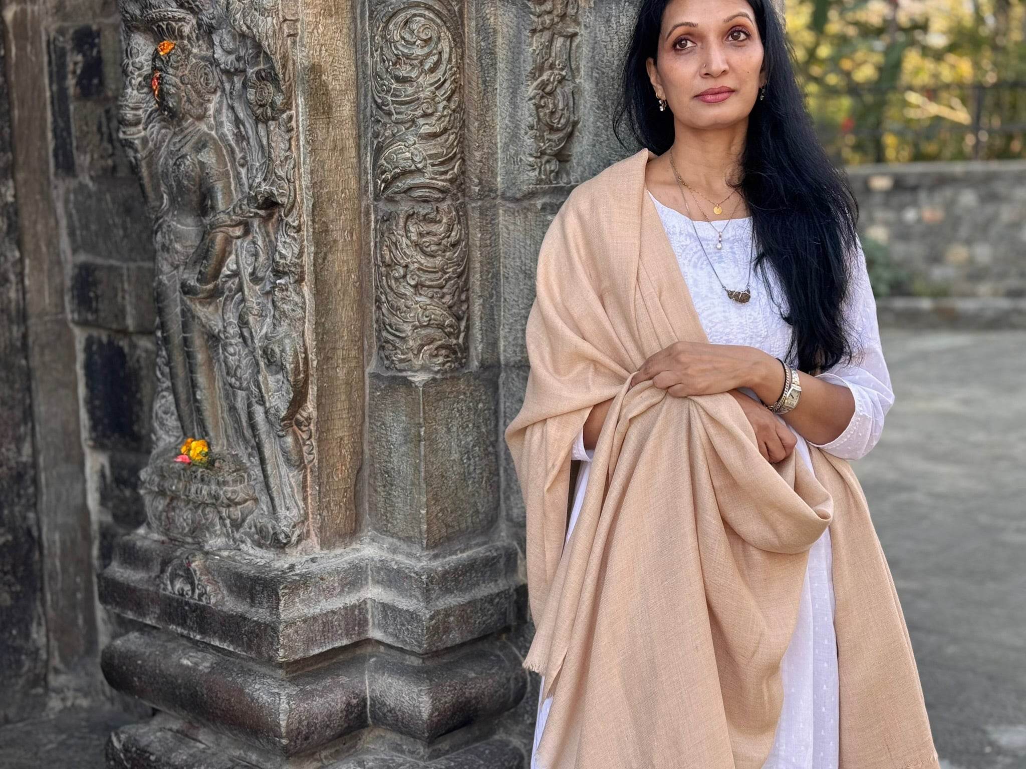 SHYAM - Pashmina Shawl for Men - Light Beige - Esprit de l'Himalaya