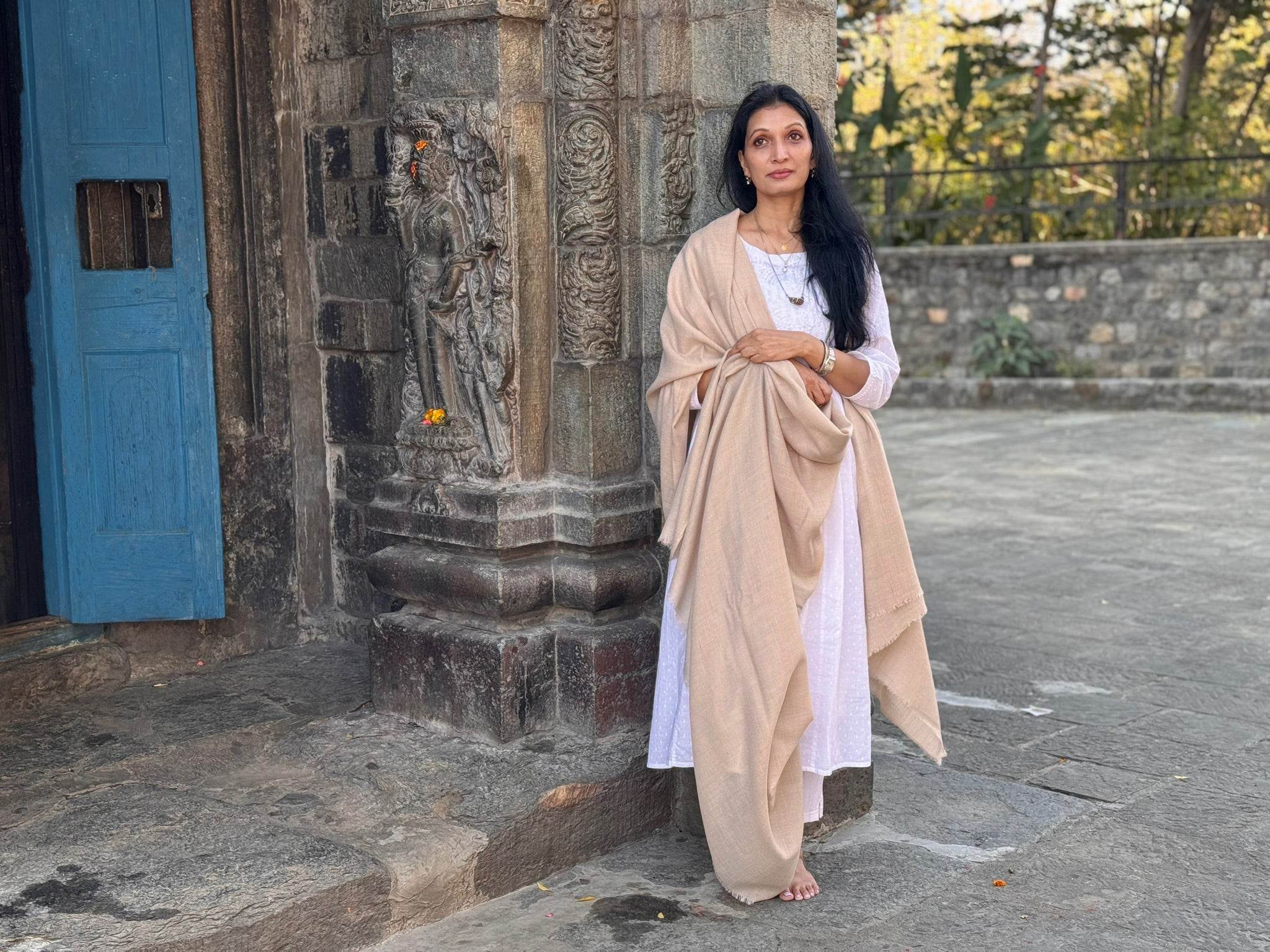 SHYAM - Pashmina Shawl for Men - Light Beige - Esprit de l'Himalaya