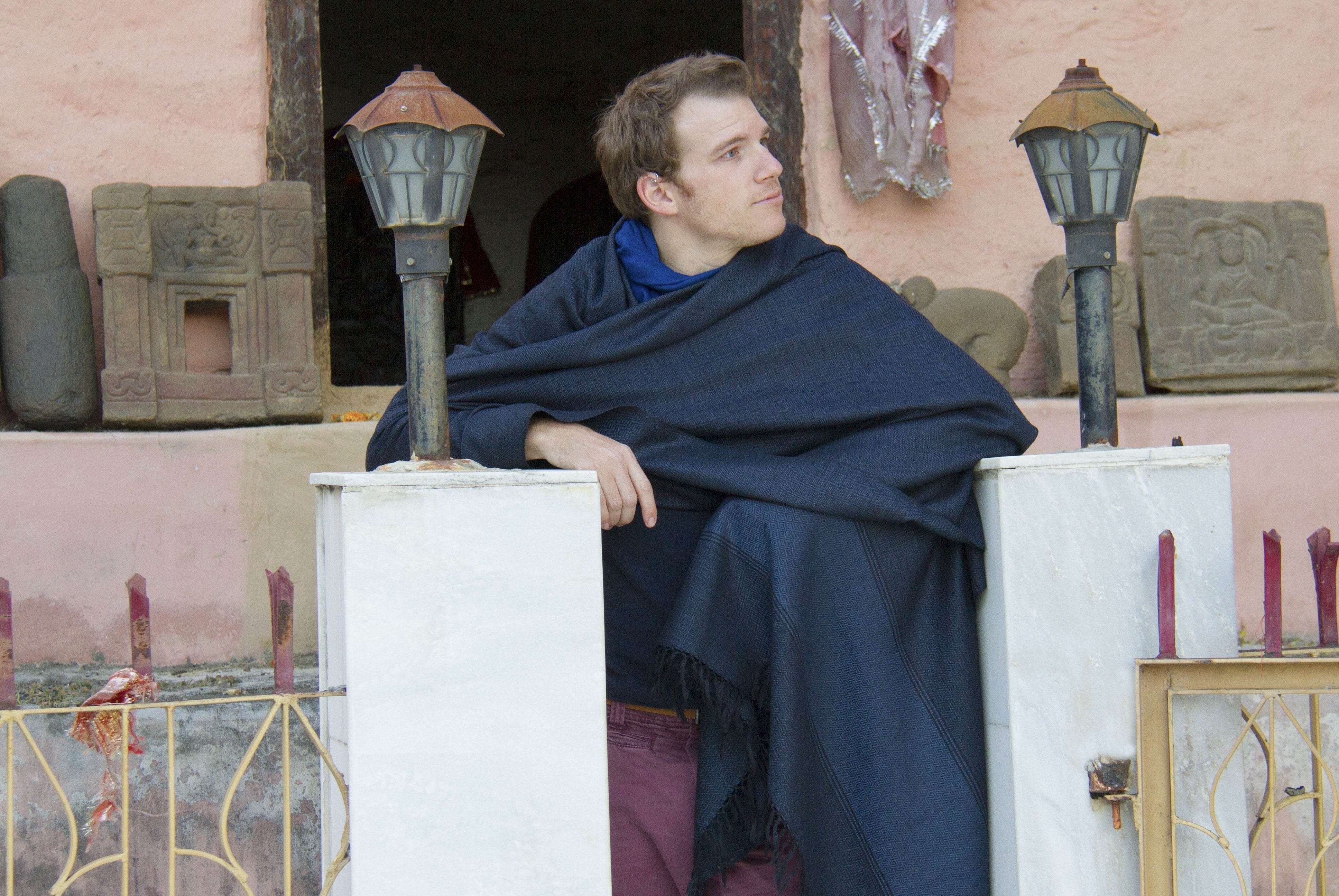 SHIVAM - Large Meditation Blanket - Steel Blue - Esprit de l'Himalaya