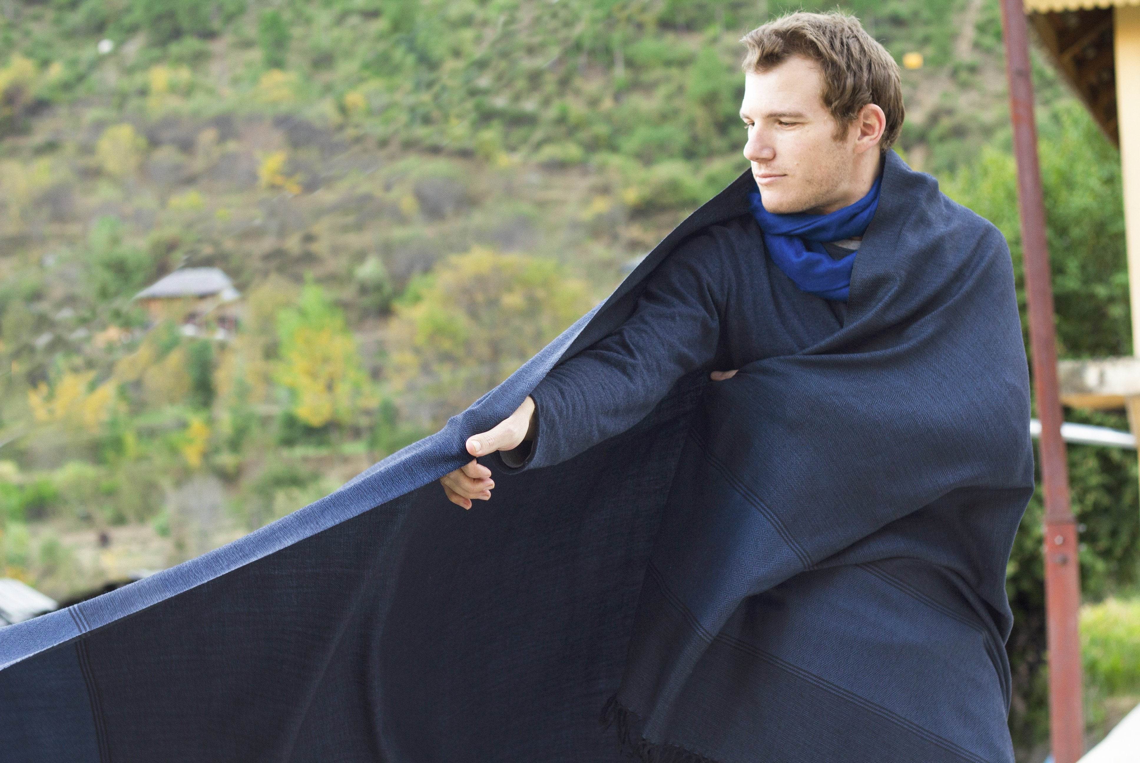 SHIVAM - Large Meditation Blanket - Steel Blue - Esprit de l'Himalaya
