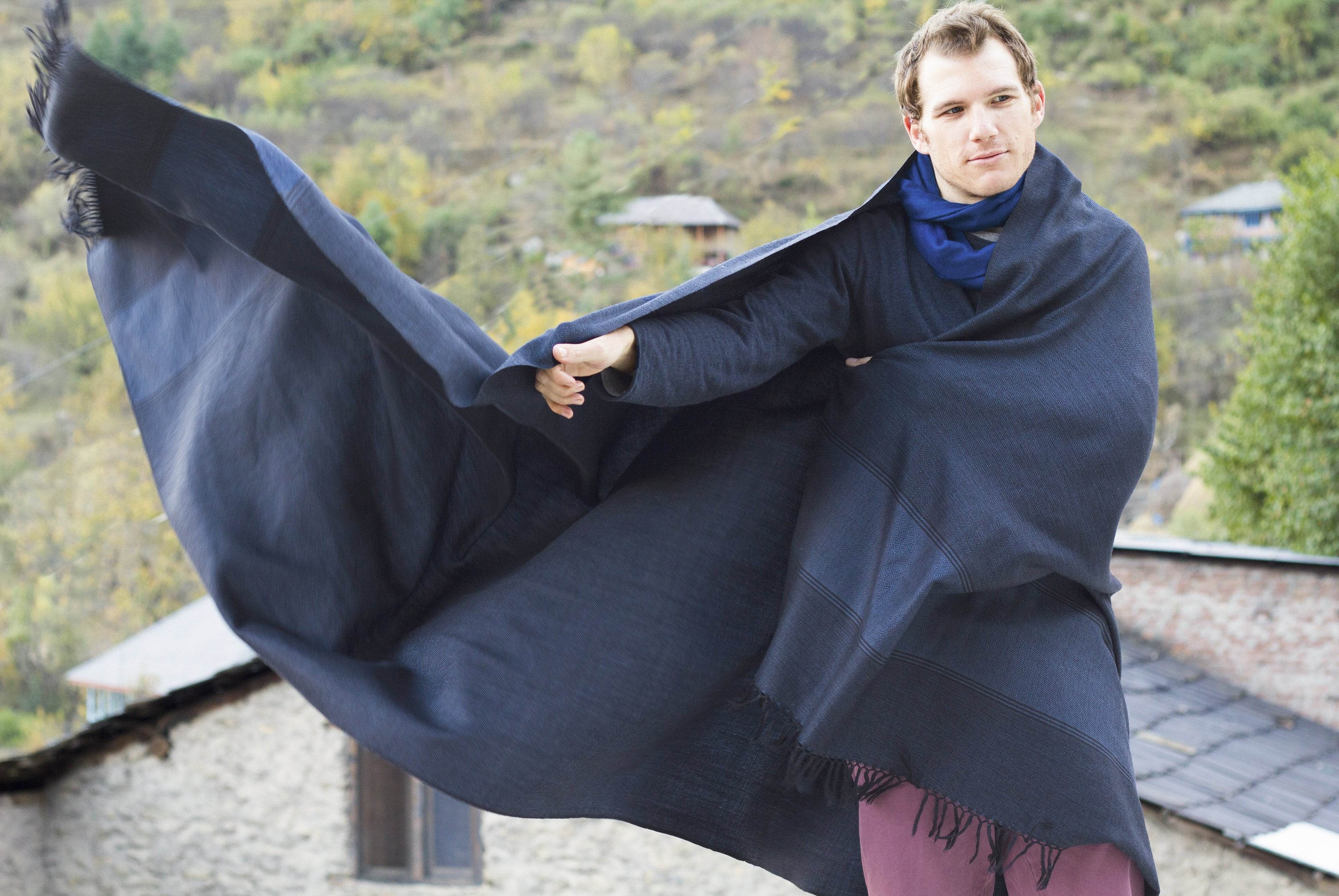 SHIVAM - Large Meditation Blanket - Steel Blue - Esprit de l'Himalaya