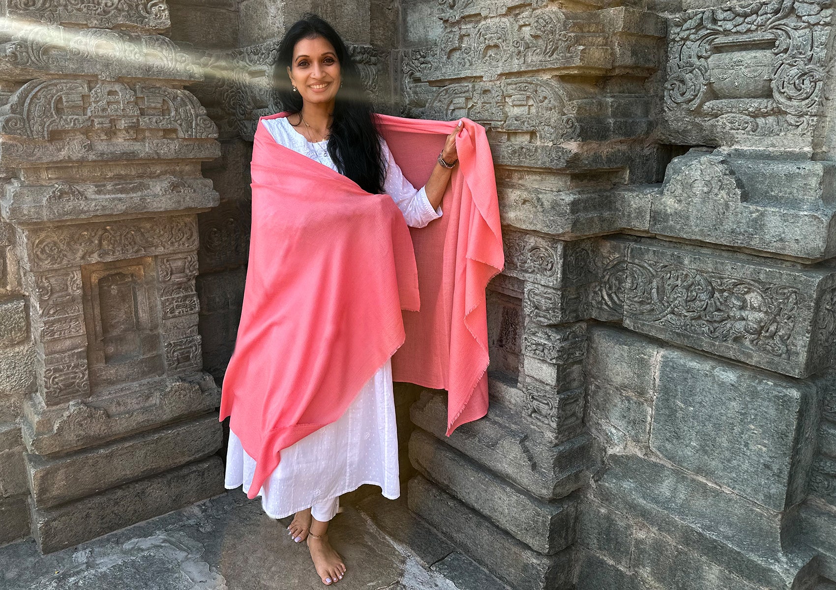 SUNDARI NOUVEAU - Wrap châle de méditation pour femmes corail rose