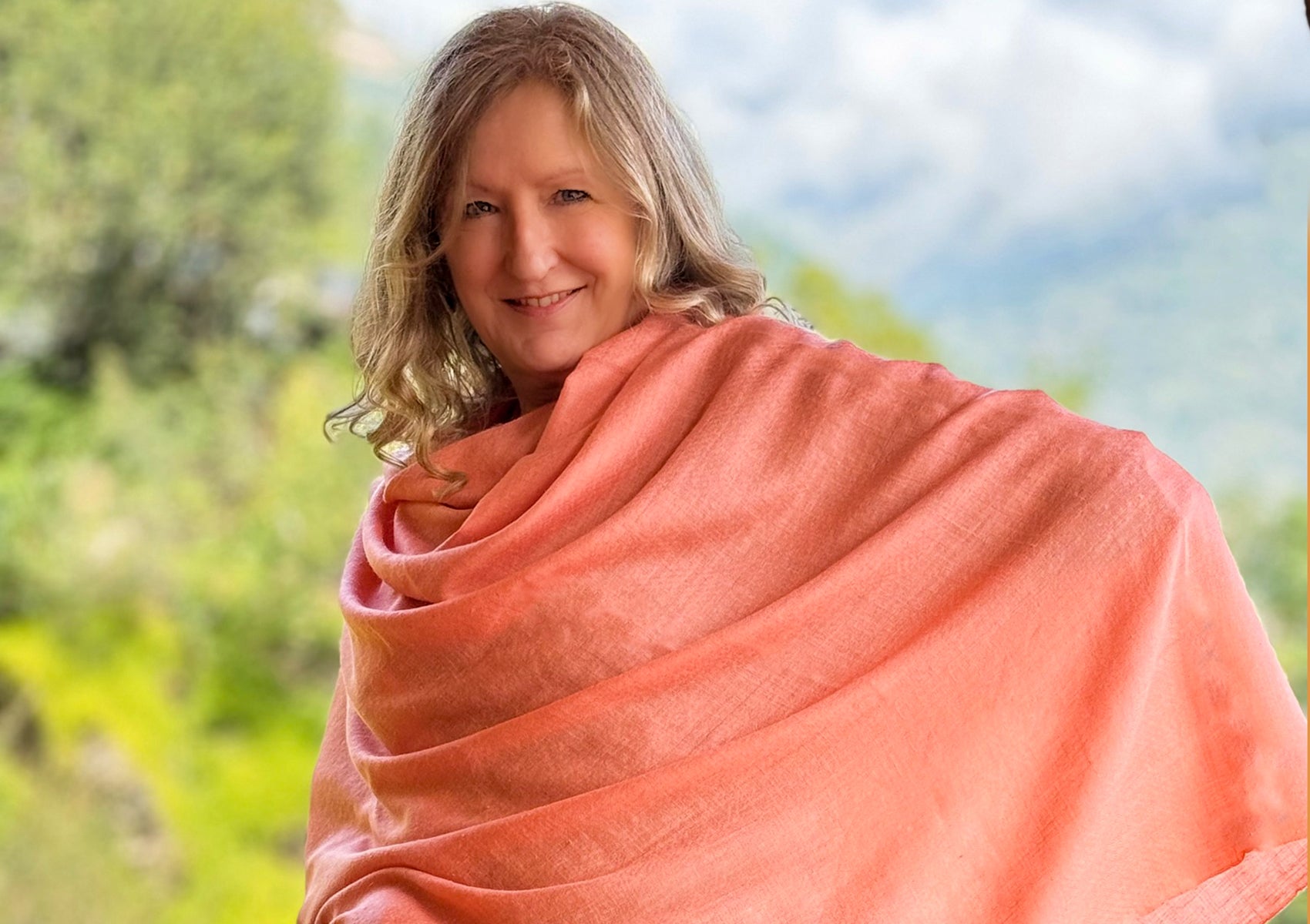 LAKSHMI SUPRÊME - Châle de méditation authentique en pashmina - Corail