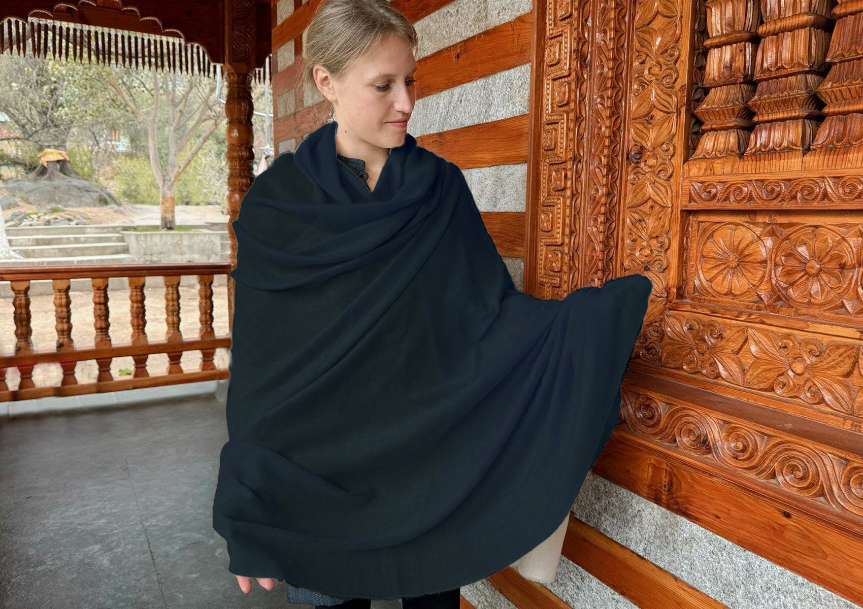 Large Handwoven Pashmina Meditation Shawl – Midnight Blue – BODHI