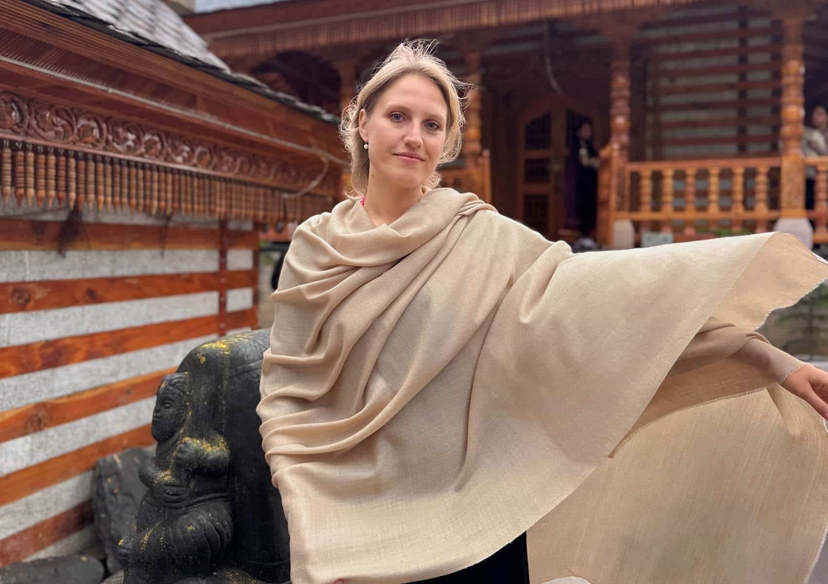 Large Merino Wool Shawl  for Meditation - SHUNYATA - Beige