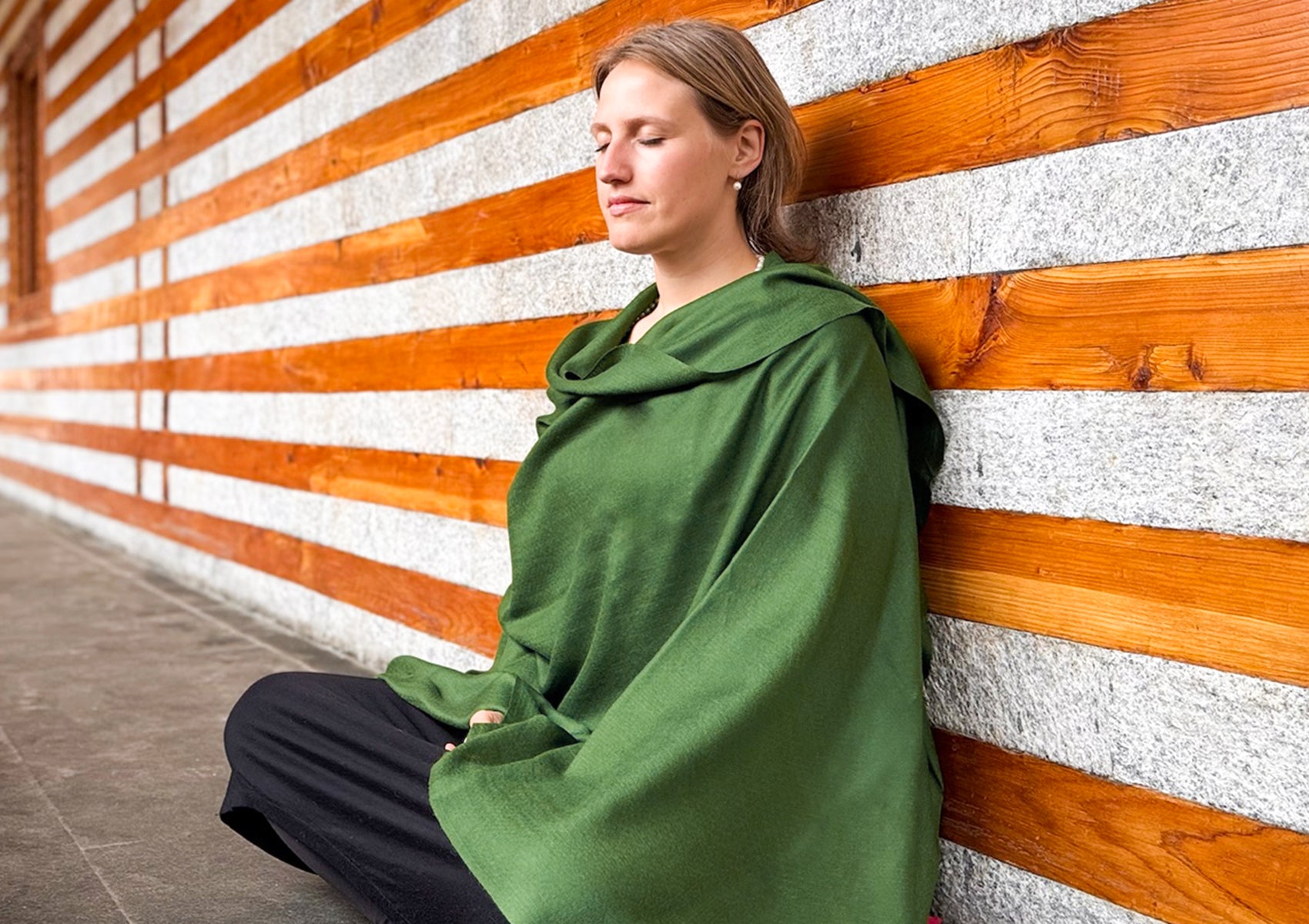 LAKSHMI - Châle de méditation léger Pashmina - Vert