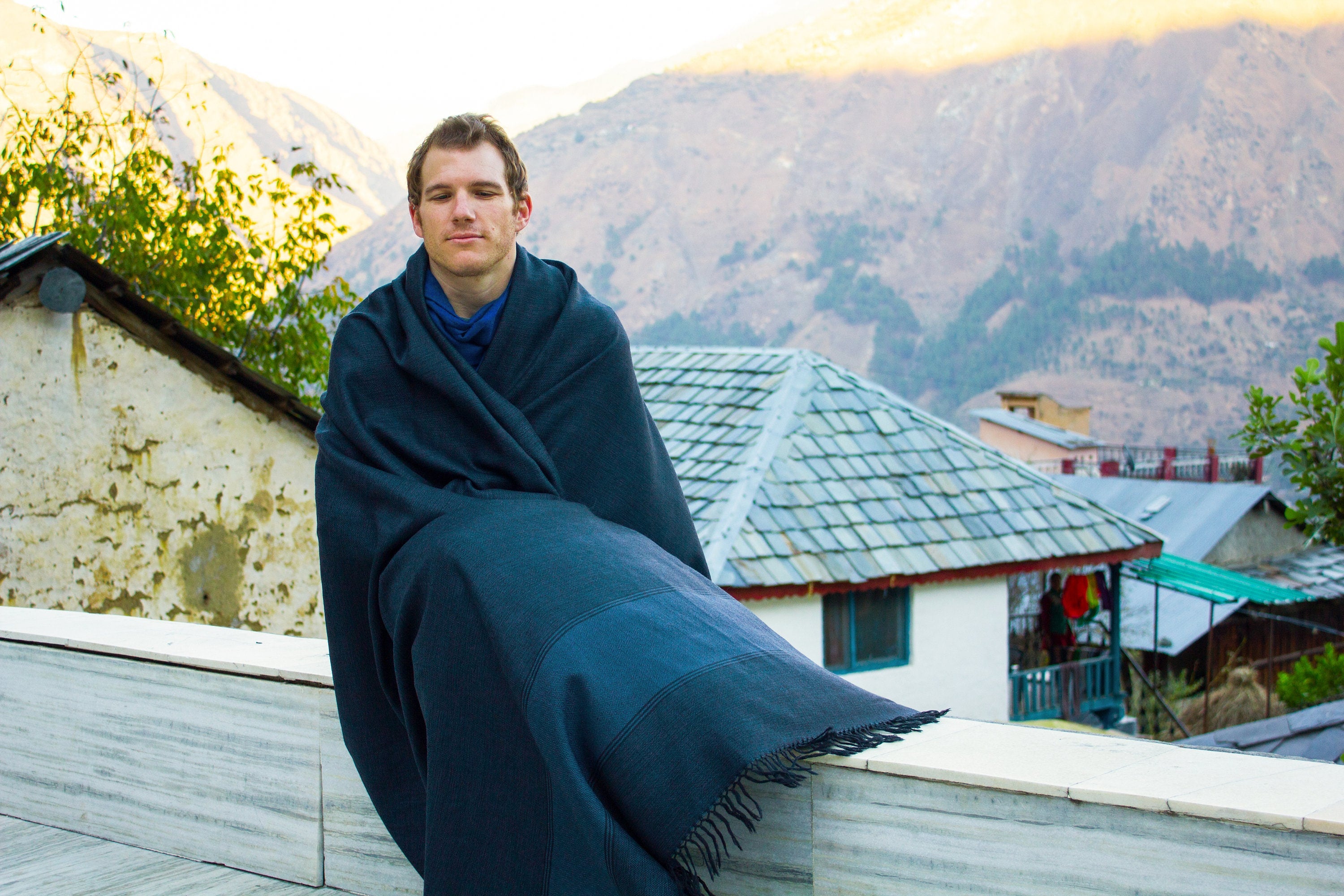 SHIVAM Meditation Shawl or Meditation Blanket- Denim Blue