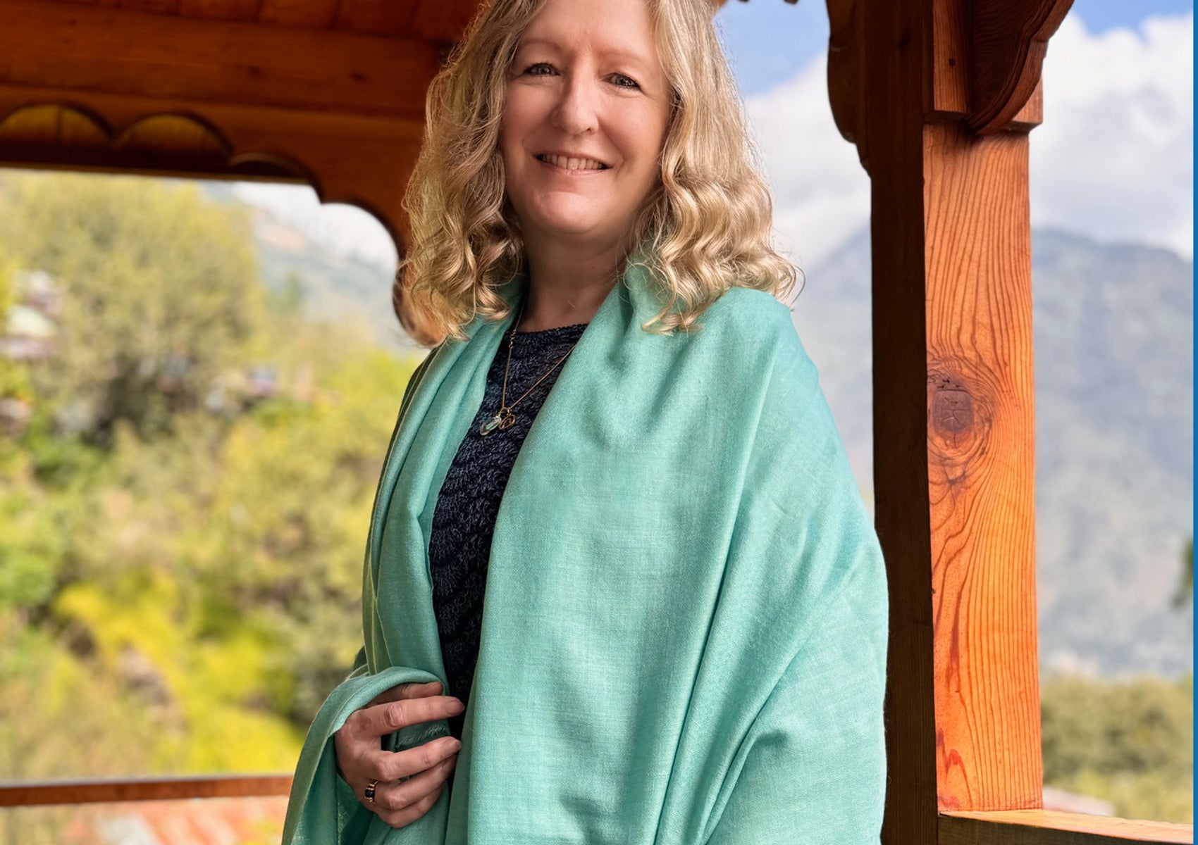 LAKSHMI SUPREME - Châle de méditation authentique Pashmina - Aqua