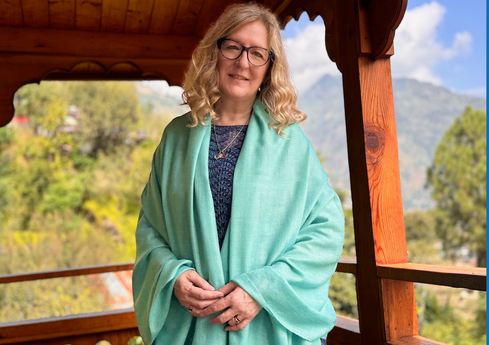 LAKSHMI SUPREME - Châle de méditation authentique Pashmina - Aqua
