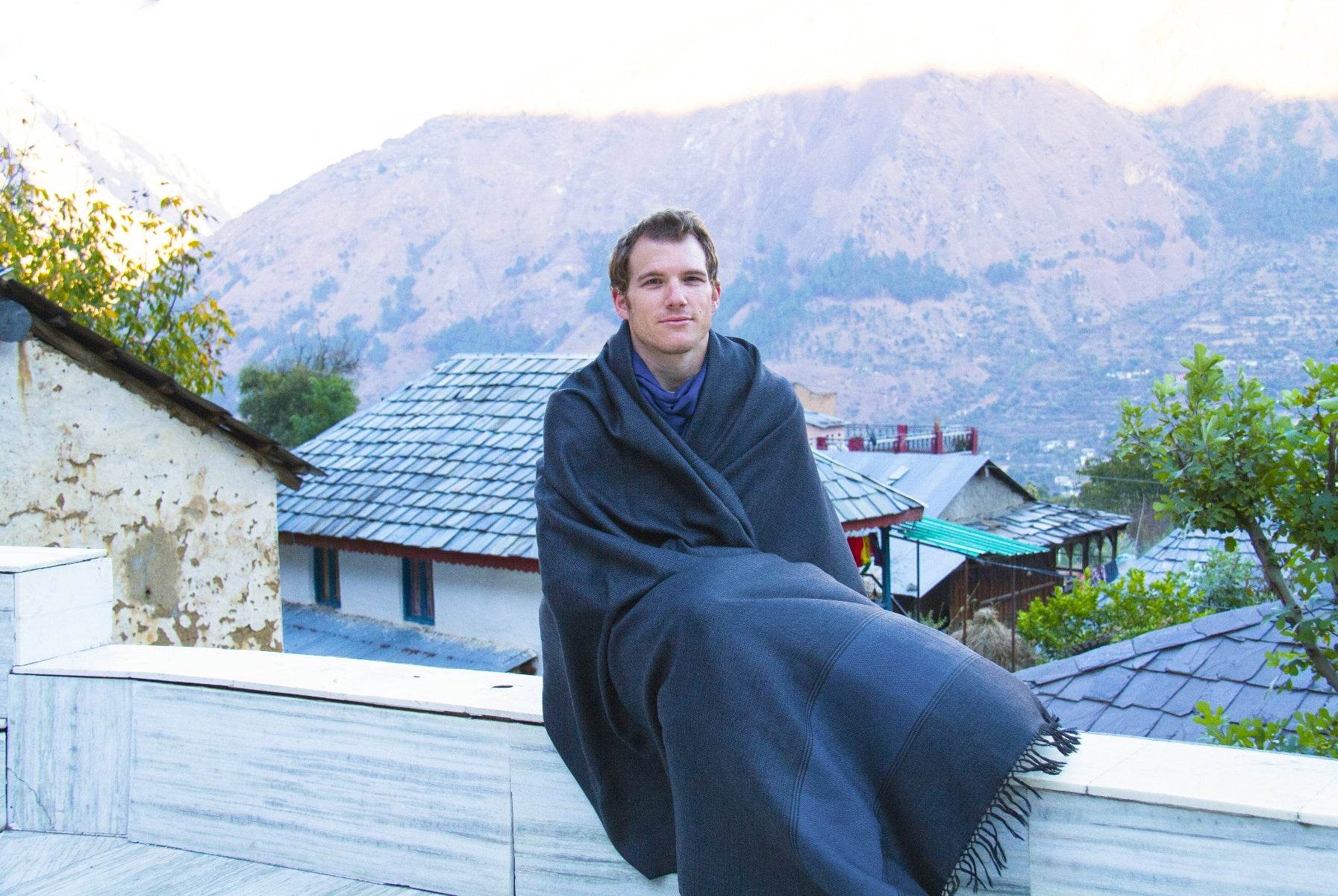 SHIVAM - Large Meditation Blanket - Steel Blue - Esprit de l'Himalaya